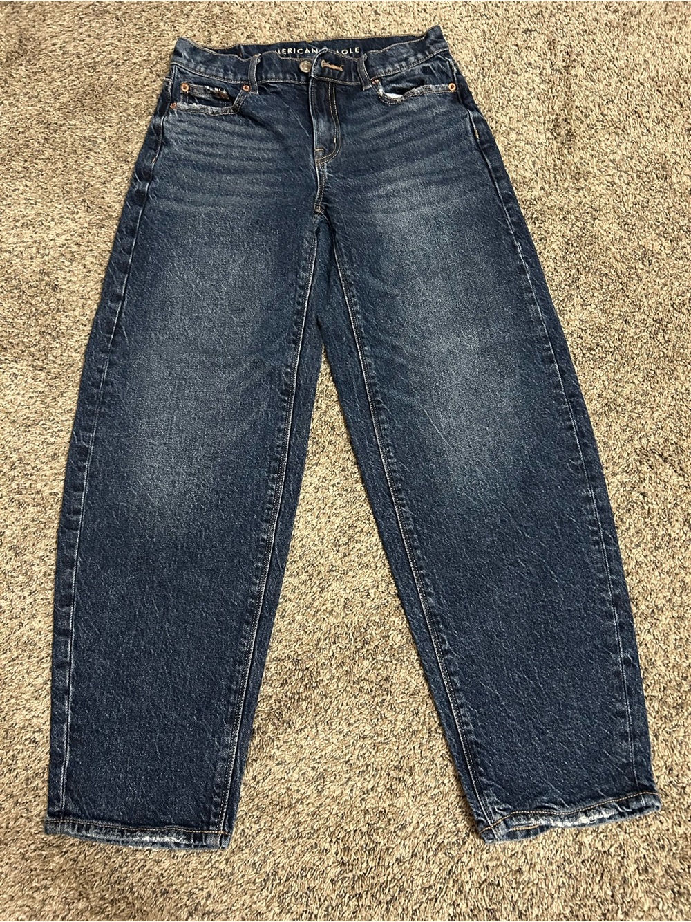 American Eagle Barrel Jeans 000 Regular Dark Wash High Rise Curved Leg Trendy